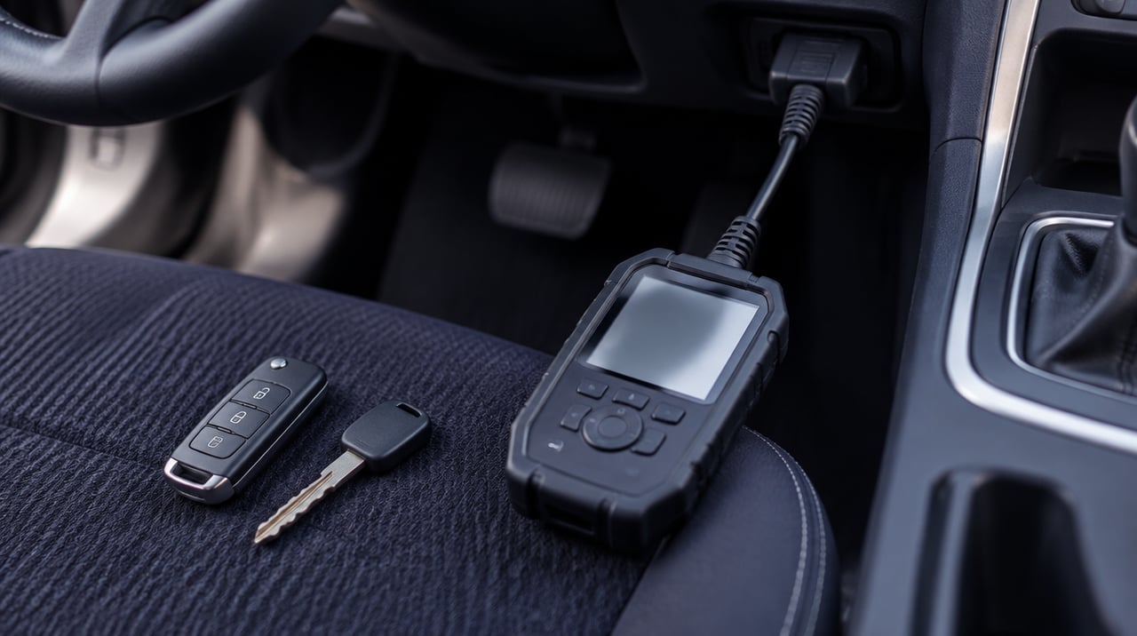 Locksmith filing the blade of a newly cut car key