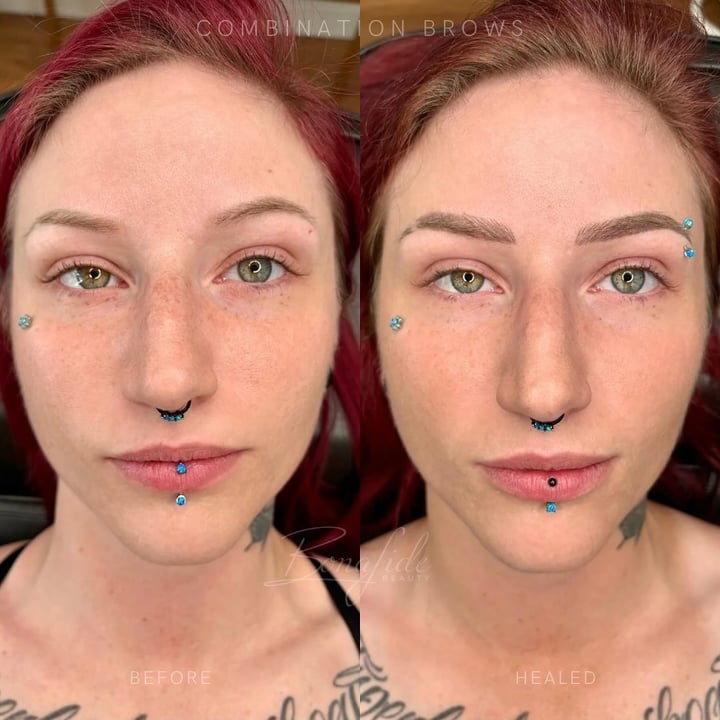Combination brows before and healed comparison