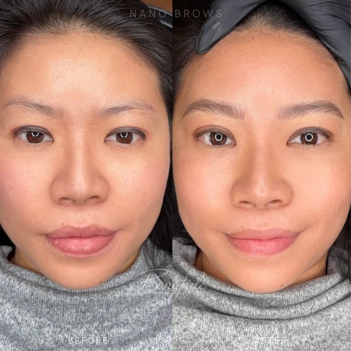 Nano brows before and healed comparison