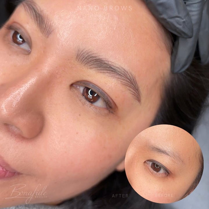 Healed nano brows with natural hair strokes