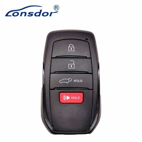 Lonsdor – LT20-10-4 – 2023-2024 Toyota Style w/ Hatch – 4-Button Universal Smart Key – 8A-BA – Adjustable Frequency / HYQ14FBX (Aftermarket)