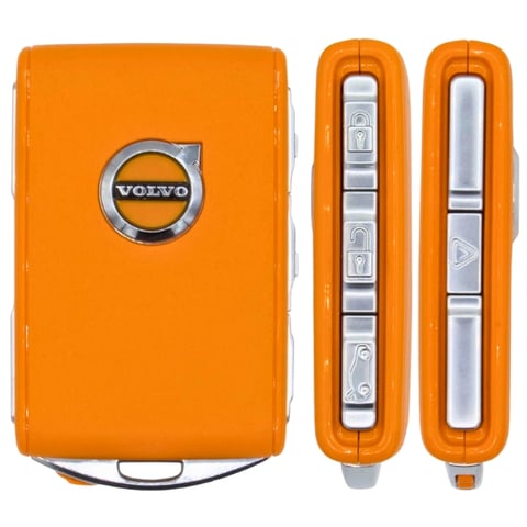 2017-2025 Volvo S90 / XC90 / V90 / 4-Button Smart Key – Orange Leather / FCC ID: YGOHUF8423MS / PN: 32279979 (Refurbished)