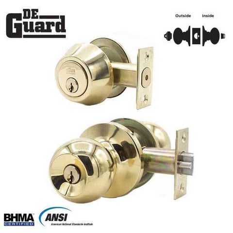 DeGuard Premium Combo Lockset – Polished Brass – Entrance – Grade 3 – KW1