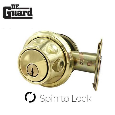 DeGuard Premium Single Cylinder “Spin To Lock” Deadbolt – Polished Brass – Grade 3 – KW1