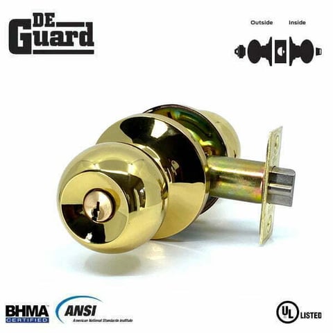 DeGuard Premium Knobset / Polished Brass / Entrance / Grade 3 / SC1
