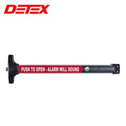 Detex – V40 – 48″ Rim Exit Device & Alarm With 9 Volt Battery / 711 Black Finish