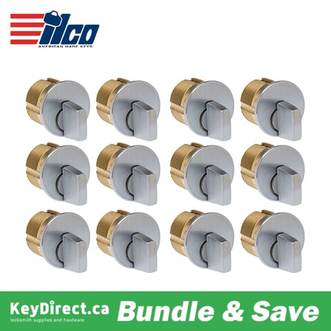 Dozen Pack / ILCO –  7161 – 1″ Thumb Turn Mortise Cylinder / Adams Rite Cam / Finish : 26D Satin Chrome