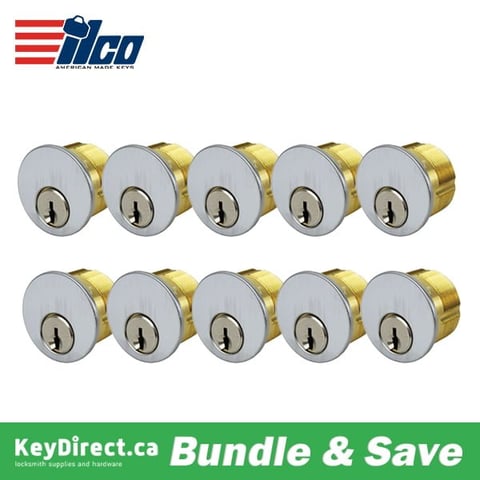 Pack of 10 / ILCO – Mortise Cylinder – 1 1/4″ / 5 Pin / Schlage Keyway / 26D-Satin Chrome / KD