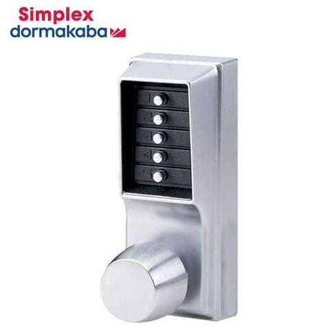 Simplex 1011 Pushbutton Cylindrical Lock w/ Knob Combination Entry Only – 26D – Satin Chrome
