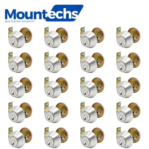 Pack of 20 / MounTechs – Grade 3 Deadbolt – Single Cylinder – SC1 Schlage – Adjustable Latch – Removable Cylinder – C32D Stainless Steel