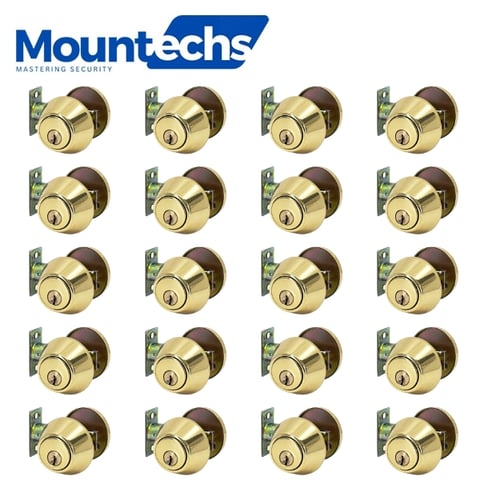Pack of 20 / MounTechs – Grade 3 Deadbolt – Single Cylinder – SC1 Schlage – Adjustable Latch – Removable Cylinder – US3 Polished Brass