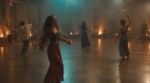The pulse of house — a dancer mid-motion under stage lights, the four-on-the-floor heartbeat of a Therapy Sound night.