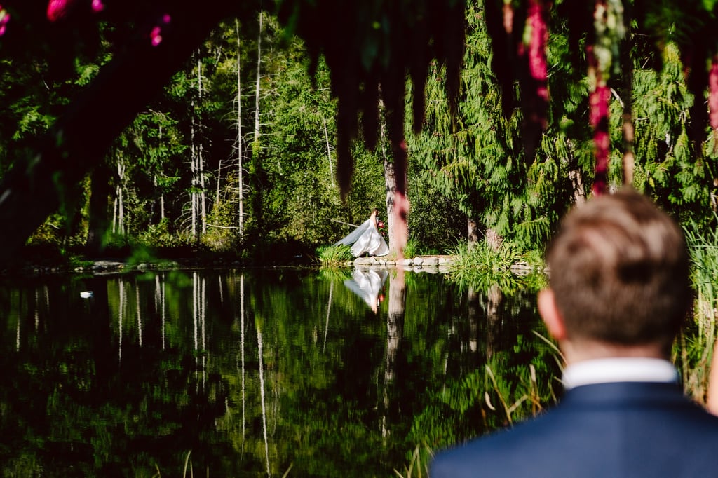 Gray Bridge Wedding Guide Ceremony Site with Pond and Fountain