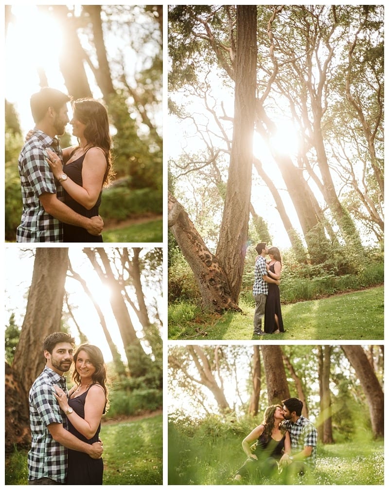 alki beach engagement session seattle beach at sunset couple orange sunset sunshine trees
