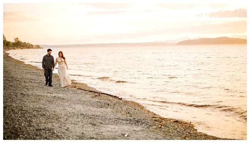 alki beach engagement session seattle beach at sunset couple orange sunset
