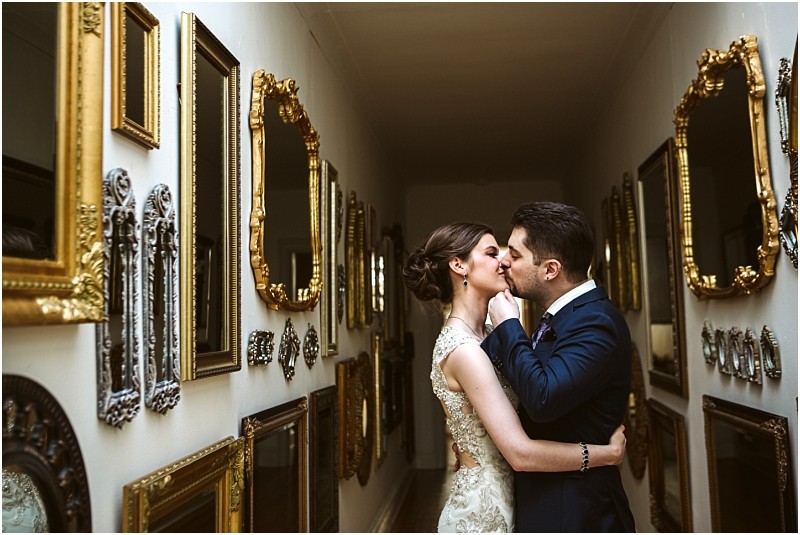 Thornewood Castle Wedding Bride and Groom in the Hall of Mirrors on the 3rd Floor