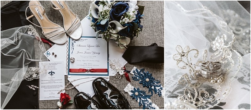 Premier Snohomish & Seattle Wedding Photographer | GSquared Weddings Photography A flat lay of Snohomish wedding accessories, including shoes, invitation cards, rings, a bouquet, jewelry, a boutonniere, a black tie, and a veil with lace, beautifully arranged on a fabric surface for your Seattle engagement. 47.9129° N, 122.0982° W | Serving Snohomish, Seattle , Orlando & Beyond