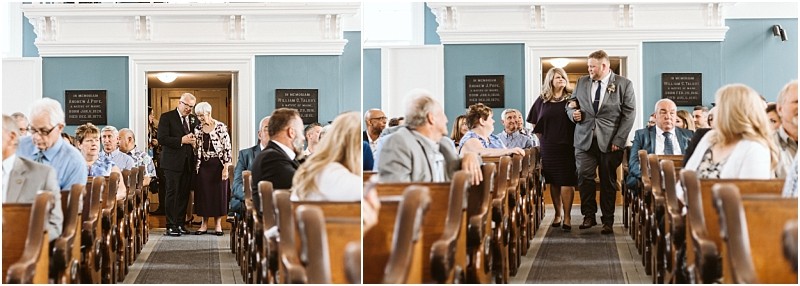 Premier Snohomish & Seattle Wedding Photographer | GSquared Weddings Photography A split image captures a Snohomish Seattle wedding: on the left, an older couple walks arm-in-arm down a church aisle; on the right, a woman and man in formal attire walk together, with guests watching their engagement procession. 47.9129° N, 122.0982° W | Serving Snohomish, Seattle , Orlando & Beyond