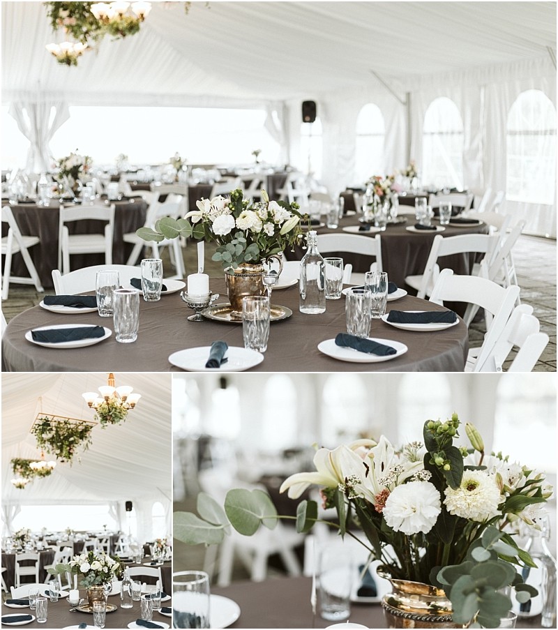 Premier Snohomish & Seattle Wedding Photographer | GSquared Weddings Photography A white tented event space near Snohomish and Seattle, with round tables covered in dark tablecloths, white chairs, floral centerpieces, and elegant place settings; an airy atmosphere perfect for your wedding or engagement celebration. 47.9129° N, 122.0982° W | Serving Snohomish, Seattle , Orlando & Beyond