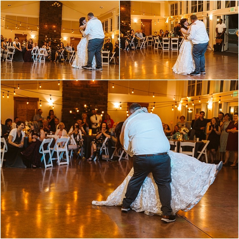 Premier Snohomish & Seattle Wedding Photographer | GSquared Weddings Photography A bride and groom share their first dance in a warmly lit Snohomish venue, surrounded by smiling guests. The groom dips the bride as string lights cast a cozy glow on this unforgettable Seattle wedding celebration. 47.9129° N, 122.0982° W | Serving Snohomish, Seattle , Orlando & Beyond