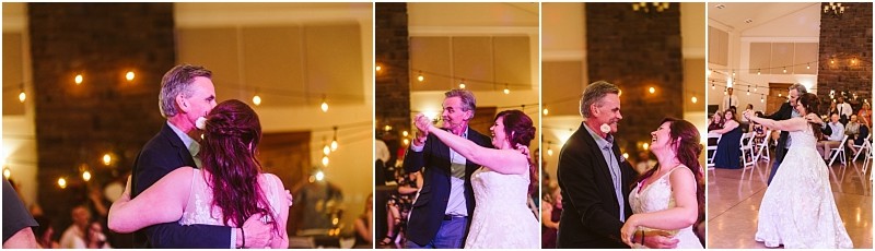 Premier Snohomish & Seattle Wedding Photographer | GSquared Weddings Photography A bride in a white dress dances with her father at a Snohomish wedding reception. They smile and spin under string lights, surrounded by seated guests in a warmly lit hall. 47.9129° N, 122.0982° W | Serving Snohomish, Seattle , Orlando & Beyond