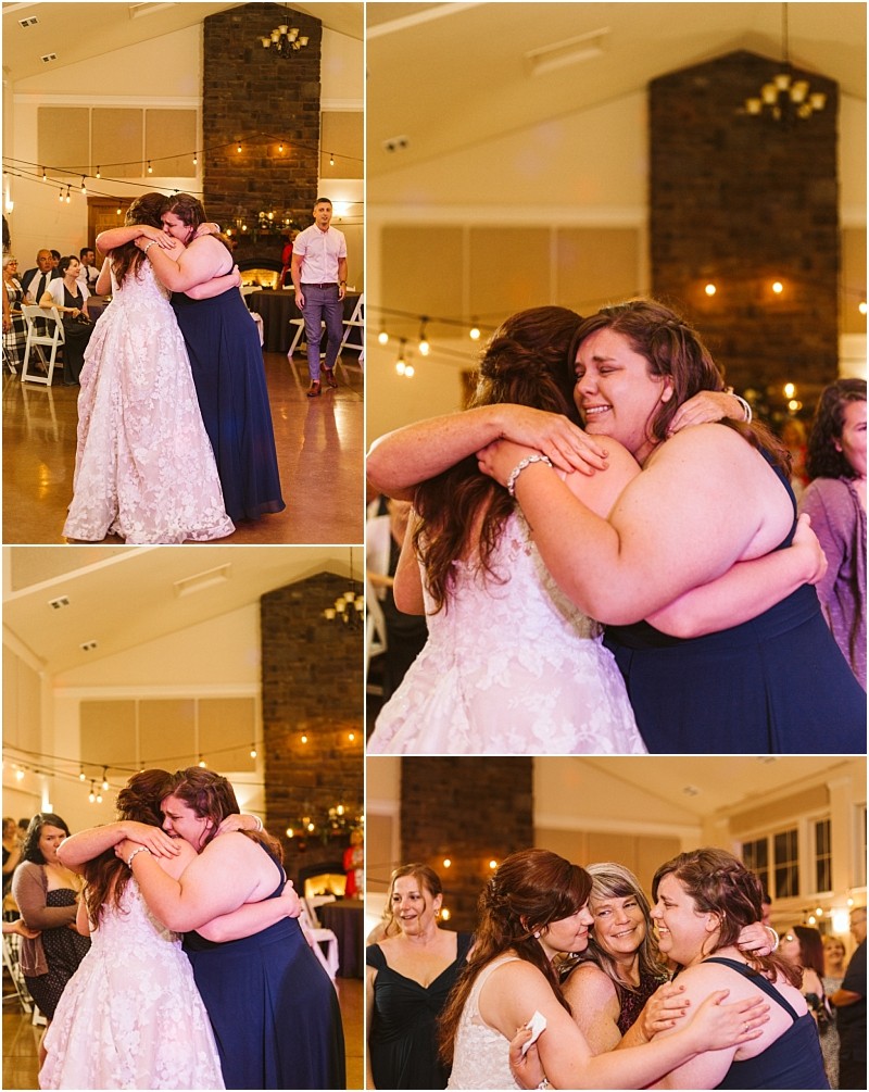 Premier Snohomish & Seattle Wedding Photographer | GSquared Weddings Photography A bride in a white gown and a woman in a navy dress share an emotional embrace and tears on the dance floor, surrounded by wedding guests at a warmly lit Snohomish Seattle wedding reception. 47.9129° N, 122.0982° W | Serving Snohomish, Seattle , Orlando & Beyond