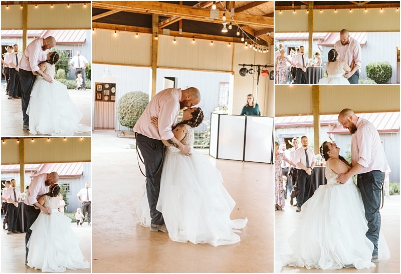 Premier Snohomish & Seattle Wedding Photographer | GSquared Weddings Photography A collage of wedding photos shows a Snohomish couple sharing their first dance in a rustic, decorated venue near Seattle. The groom dips the bride in her white gown as they laugh, capturing pure engagement and joy. 47.9129° N, 122.0982° W | Serving Snohomish, Seattle , Orlando & Beyond