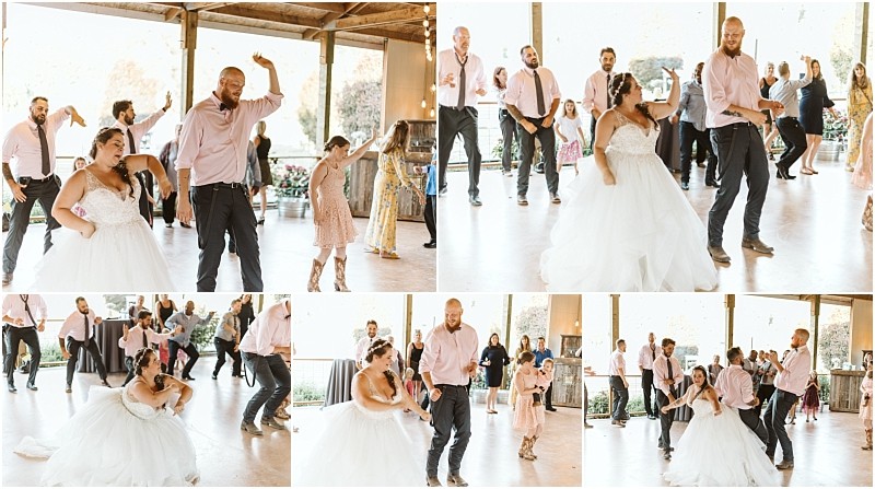 Premier Snohomish & Seattle Wedding Photographer | GSquared Weddings Photography A bride and groom, along with guests, energetically dance together at a Snohomish wedding reception in a bright, rustic venue. The bride wears a white gown, and everyone appears joyful and lively. 47.9129° N, 122.0982° W | Serving Snohomish, Seattle , Orlando & Beyond