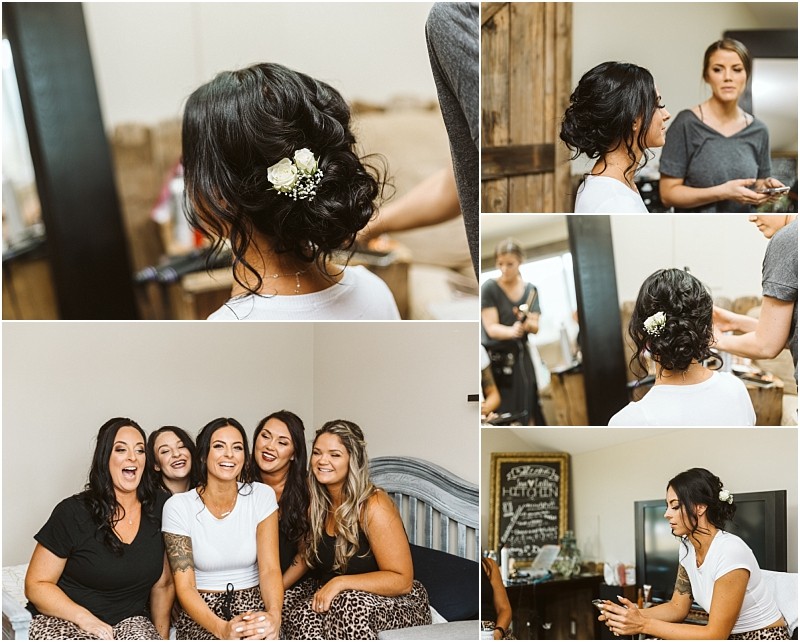 Premier Snohomish & Seattle Wedding Photographer | GSquared Weddings Photography A collage of women getting ready for a Snohomish wedding, featuring hairstyling, makeup, and a group photo of five women smiling together in a room with rustic decor. 47.9129° N, 122.0982° W | Serving Snohomish, Seattle , Orlando & Beyond