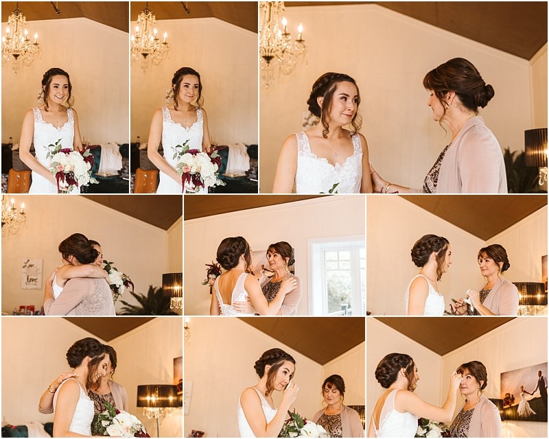Premier Snohomish & Seattle Wedding Photographer | GSquared Weddings Photography A collage of photos shows a bride in a white dress and a woman in a light shawl sharing emotional moments at a Snohomish Seattle wedding—smiling, hugging, holding hands, and wiping away tears indoors. 47.9129° N, 122.0982° W | Serving Snohomish, Seattle , Orlando & Beyond