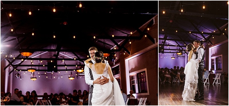 Premier Snohomish & Seattle Wedding Photographer | GSquared Weddings Photography A bride and groom share their first dance in a warmly lit Snohomish reception hall, surrounded by seated guests. String lights hang from the ceiling, creating a romantic Seattle wedding atmosphere. 47.9129° N, 122.0982° W | Serving Snohomish, Seattle , Orlando & Beyond