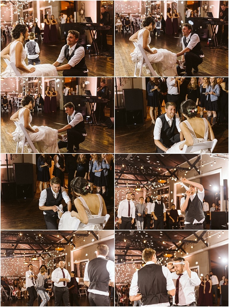 Premier Snohomish & Seattle Wedding Photographer | GSquared Weddings Photography A collage of Snohomish wedding photos shows a groom removing a garter from the bride’s leg, tossing it to a group of men, and guests watching and celebrating under string lights at this Seattle engagement. 47.9129° N, 122.0982° W | Serving Snohomish, Seattle , Orlando & Beyond