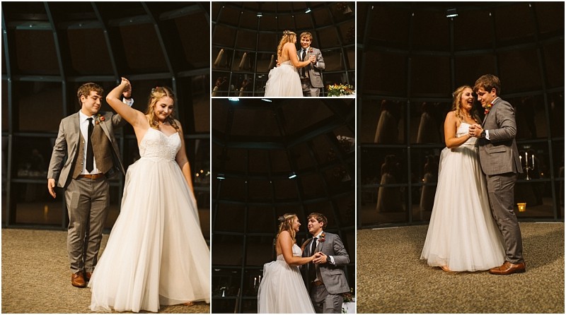 Premier Snohomish & Seattle Wedding Photographer | GSquared Weddings Photography A collage of four photos shows a Snohomish bride in a white gown and groom in a gray suit dancing together indoors, smiling and holding hands during their Seattle wedding reception. 47.9129° N, 122.0982° W | Serving Snohomish, Seattle , Orlando & Beyond