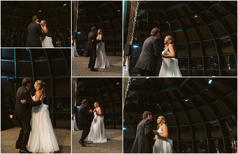 Premier Snohomish & Seattle Wedding Photographer | GSquared Weddings Photography A bride and groom share their first dance at their Snohomish wedding reception, smiling and holding each other on a dimly lit dance floor beneath a domed ceiling with string lights. 47.9129° N, 122.0982° W | Serving Snohomish, Seattle , Orlando & Beyond