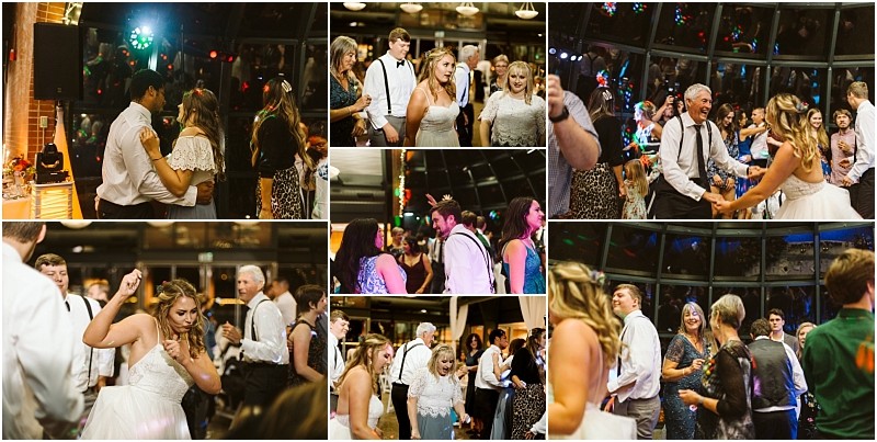 Premier Snohomish & Seattle Wedding Photographer | GSquared Weddings Photography A collage of Snohomish wedding reception photos shows guests dancing and celebrating indoors, including the bride and groom, friends, and family enjoying the lively atmosphere under festive lights near Seattle. 47.9129° N, 122.0982° W | Serving Snohomish, Seattle , Orlando & Beyond