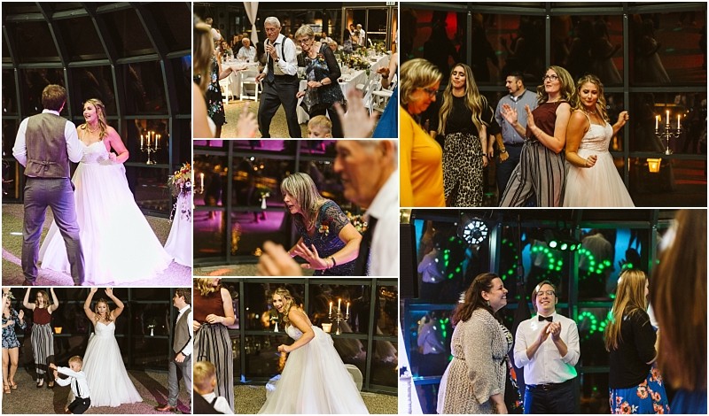 Premier Snohomish & Seattle Wedding Photographer | GSquared Weddings Photography Collage of Snohomish wedding reception photos showing guests dancing, laughing, and celebrating together. The bride in a white dress dances with the groom and others in a warmly lit venue with joyful, festive energy. 47.9129° N, 122.0982° W | Serving Snohomish, Seattle , Orlando & Beyond