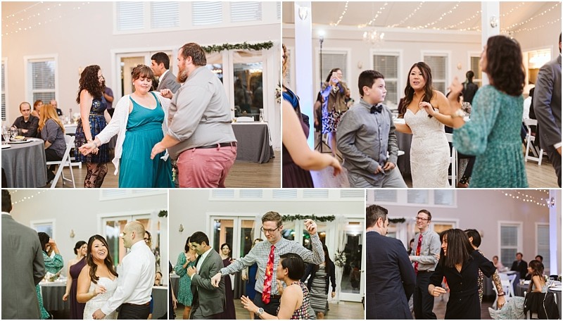 Premier Snohomish & Seattle Wedding Photographer | GSquared Weddings Photography People in formal attire are dancing and enjoying themselves at a festive indoor Snohomish wedding event, possibly a reception. Tables with guests and string lights light up the bright, decorated room. 47.9129° N, 122.0982° W | Serving Snohomish, Seattle , Orlando & Beyond