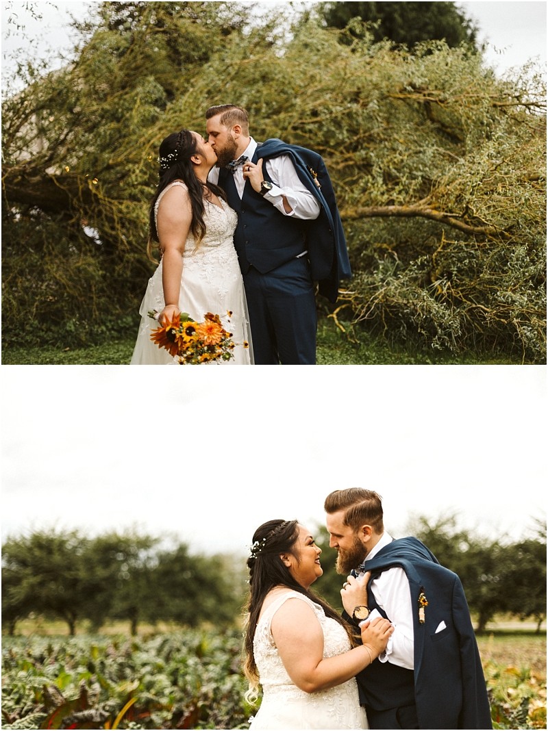 Premier Snohomish & Seattle Wedding Photographer | GSquared Weddings Photography A bride and groom share a joyful, intimate moment outdoors. In the first image, they kiss as the bride holds sunflowers; in the second, they smile at each other amid lush greenery—a perfect Snohomish Seattle wedding engagement scene. 47.9129° N, 122.0982° W | Serving Snohomish, Seattle , Orlando & Beyond