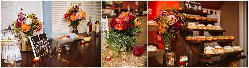 Premier Snohomish & Seattle Wedding Photographer | GSquared Weddings Photography A table displays fall-themed floral arrangements, candles, a birdcage, and a welcome sign—perfect for a Snohomish or Seattle wedding. Nearby, another table features tiered wooden trays with assorted pastries, surrounded by flowers and tealight candles. 47.9129° N, 122.0982° W | Serving Snohomish, Seattle , Orlando & Beyond