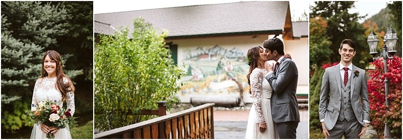 Premier Snohomish & Seattle Wedding Photographer | GSquared Weddings Photography A bride smiles holding a bouquet, a bride and groom kiss near a mural, and a groom in a gray suit and red tie stands by red foliage during their Snohomish Seattle wedding engagement. 47.9129° N, 122.0982° W | Serving Snohomish, Seattle , Orlando & Beyond