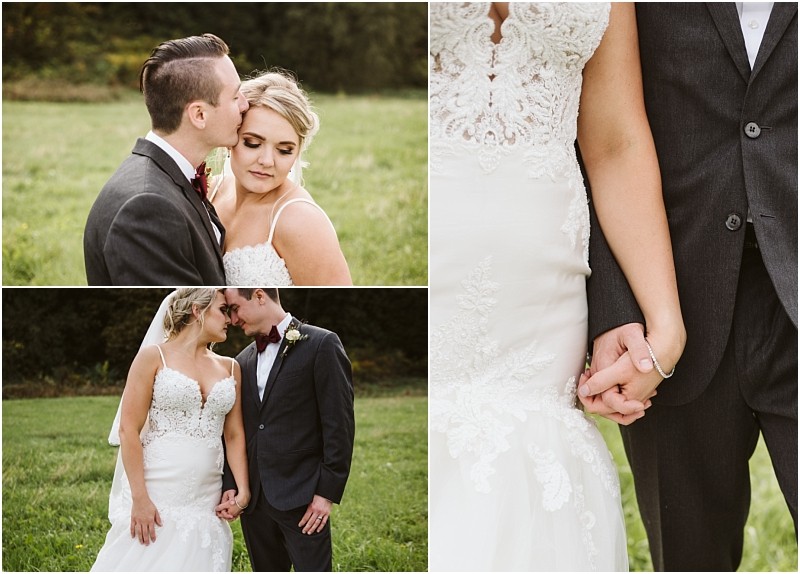 Premier Snohomish & Seattle Wedding Photographer | GSquared Weddings Photography A bride and groom in wedding attire stand in a grassy field near Snohomish. The groom kisses the bride’s forehead, they hold hands, and gaze at each other lovingly in separate close-up and full-length Seattle wedding shots. 47.9129° N, 122.0982° W | Serving Snohomish, Seattle , Orlando & Beyond