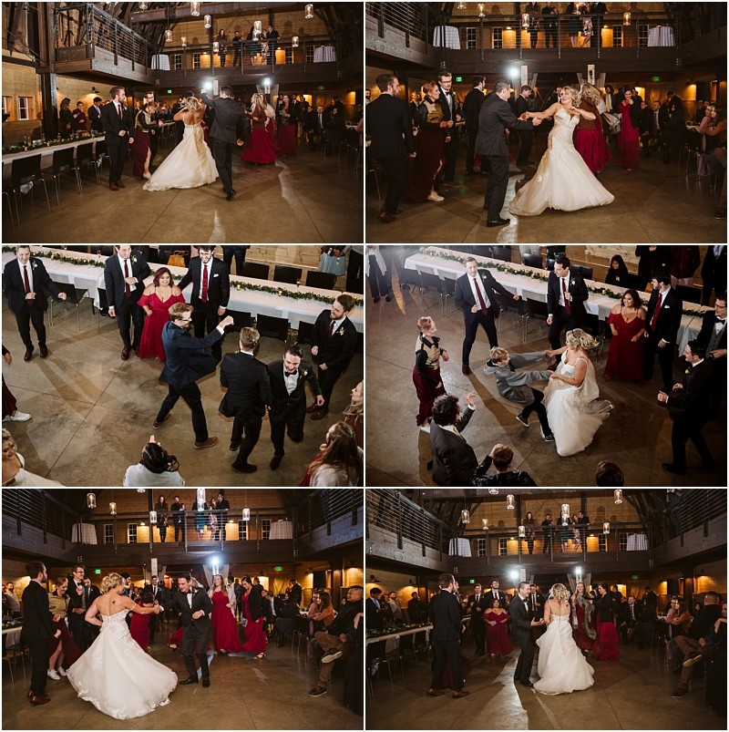 Premier Snohomish & Seattle Wedding Photographer | GSquared Weddings Photography A bride and groom, joined by guests in formal attire, dance energetically on a spacious indoor floor during a Snohomish wedding reception. Guests form circles, clap, and celebrate in a warmly lit hall. 47.9129° N, 122.0982° W | Serving Snohomish, Seattle , Orlando & Beyond