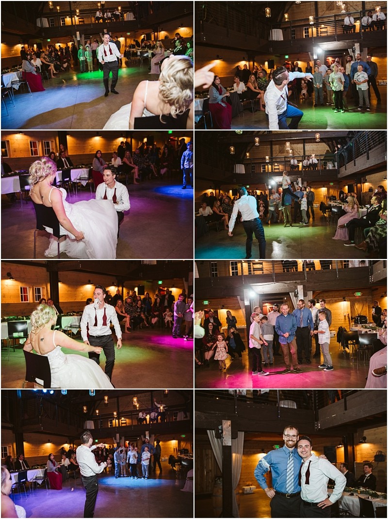 Premier Snohomish & Seattle Wedding Photographer | GSquared Weddings Photography A series of Snohomish Seattle wedding reception photos show a groom dancing and entertaining guests, removing his bride's garter, tossing it to a group of men, and posing with a friend on the colorful, lively dance floor. 47.9129° N, 122.0982° W | Serving Snohomish, Seattle , Orlando & Beyond