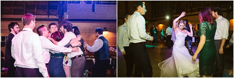 Premier Snohomish & Seattle Wedding Photographer | GSquared Weddings Photography Two photos capture a joyful Snohomish wedding: on the left, guests in formal wear hug and celebrate; on the right, a bride in white lifts her arms joyfully on the dance floor as Seattle wedding guests dance around her. 47.9129° N, 122.0982° W | Serving Snohomish, Seattle , Orlando & Beyond