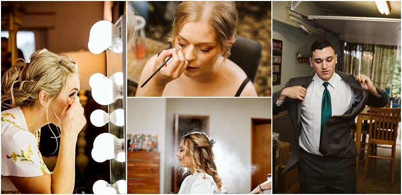 Premier Snohomish & Seattle Wedding Photographer | GSquared Weddings Photography A collage shows women getting ready with makeup and hair styling, while a man puts on a suit and adjusts his jacket and tie—capturing the anticipation of a Snohomish Seattle wedding engagement in a cozy home setting. 47.9129° N, 122.0982° W | Serving Snohomish, Seattle , Orlando & Beyond