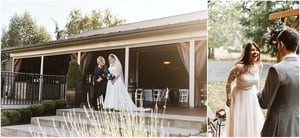 Premier Snohomish & Seattle Wedding Photographer | GSquared Weddings Photography Two wedding scenes: On the left, a bride strolls with two women near a rustic Snohomish venue; on the right, the smiling bride faces her groom outdoors, holding her bouquet at this Seattle wedding. 47.9129° N, 122.0982° W | Serving Snohomish, Seattle , Orlando & Beyond
