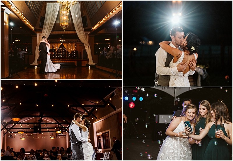 Premier Snohomish & Seattle Wedding Photographer | GSquared Weddings Photography A collage of four Snohomish wedding photos: a couple shares their first dance in an elegant hall, embraces under a bright light, dances in a warmly lit venue, and the bride takes a selfie with friends surrounded by bubbles. 47.9129° N, 122.0982° W | Serving Snohomish, Seattle , Orlando & Beyond