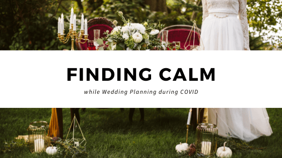 Premier Snohomish & Seattle Wedding Photographer | GSquared Weddings Photography Outdoor wedding setup with a decorated table, candles, and greenery. A person in a white wedding dress stands nearby. Text in the center reads: FINDING CALM while Wedding Planning during COVID—A Snohomish Seattle Wedding Engagement. 47.9129° N, 122.0982° W | Serving Snohomish, Seattle , Orlando & Beyond