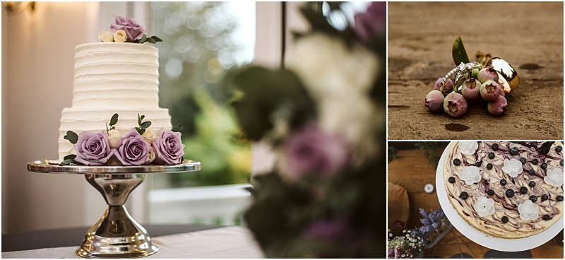 Premier Snohomish & Seattle Wedding Photographer | GSquared Weddings Photography A collage showcases a white frosted cake with purple roses, blueberries, and greenery—perfect for a Snohomish or Seattle wedding or engagement—a close-up of blueberries and a gold spoon, and a tempting blueberry dessert tart. 47.9129° N, 122.0982° W | Serving Snohomish, Seattle , Orlando & Beyond