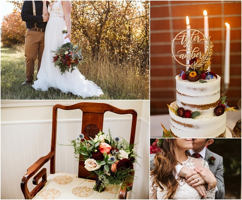 Premier Snohomish & Seattle Wedding Photographer | GSquared Weddings Photography A collage of autumn Snohomish wedding scenes: a bride and groom outdoors, a rustic wedding cake with candles, a bouquet on a wooden chair, and an intimate Seattle engagement embrace in the golden sunlight. 47.9129° N, 122.0982° W | Serving Snohomish, Seattle , Orlando & Beyond